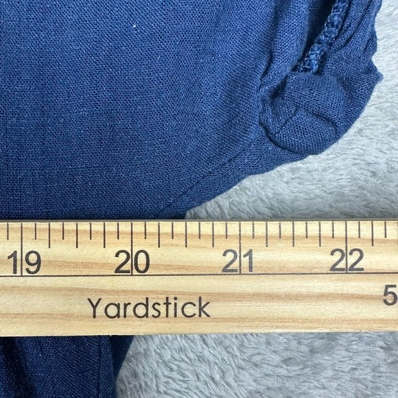 Umgee USA Ombre Tiered Dress Navy Coral Linen Blend Short Sleeve Collared Midi M - Picture 7 of 7